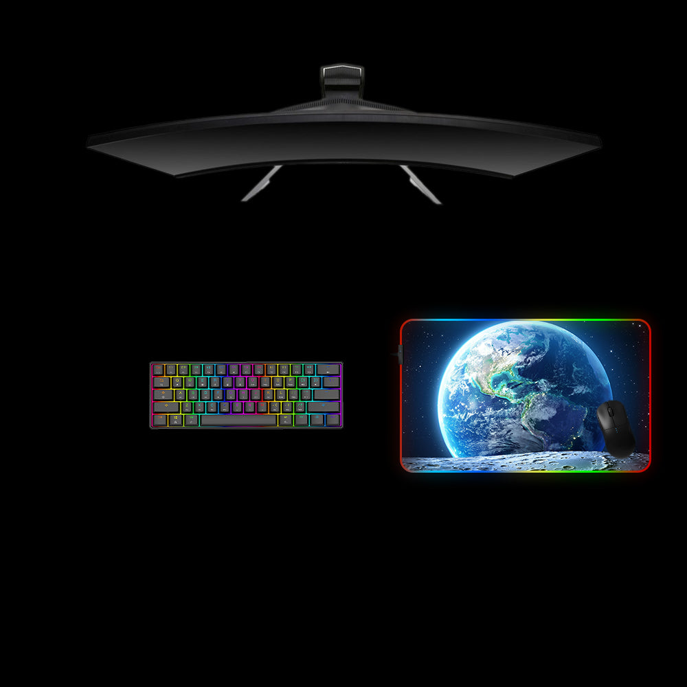 Earth from the Moon Design Medium Size RGB Light Gaming Mouse Pad, Computer Desk Mat