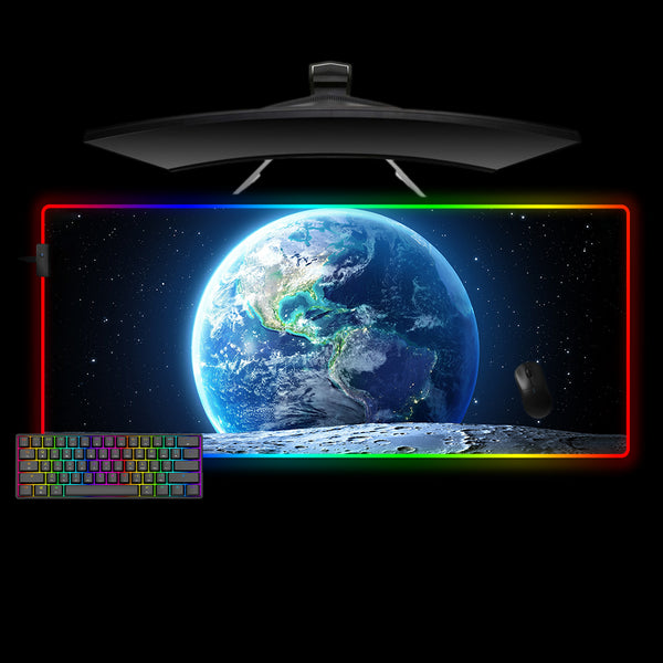 Earth from the Moon Design XL Size RGB Light Gaming Mouse Pad, Computer Desk Mat