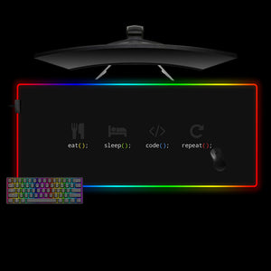 Eat Sleep Code Repeat Design XXL Size RGB Lights Gamer Mouse Pad