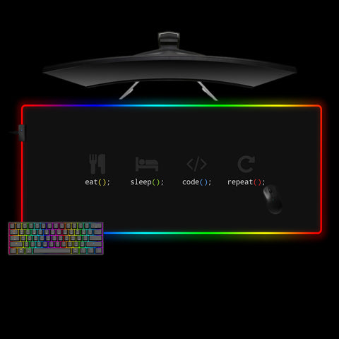 Eat Sleep Code Repeat Design XXL Size RGB Lights Gamer Mouse Pad