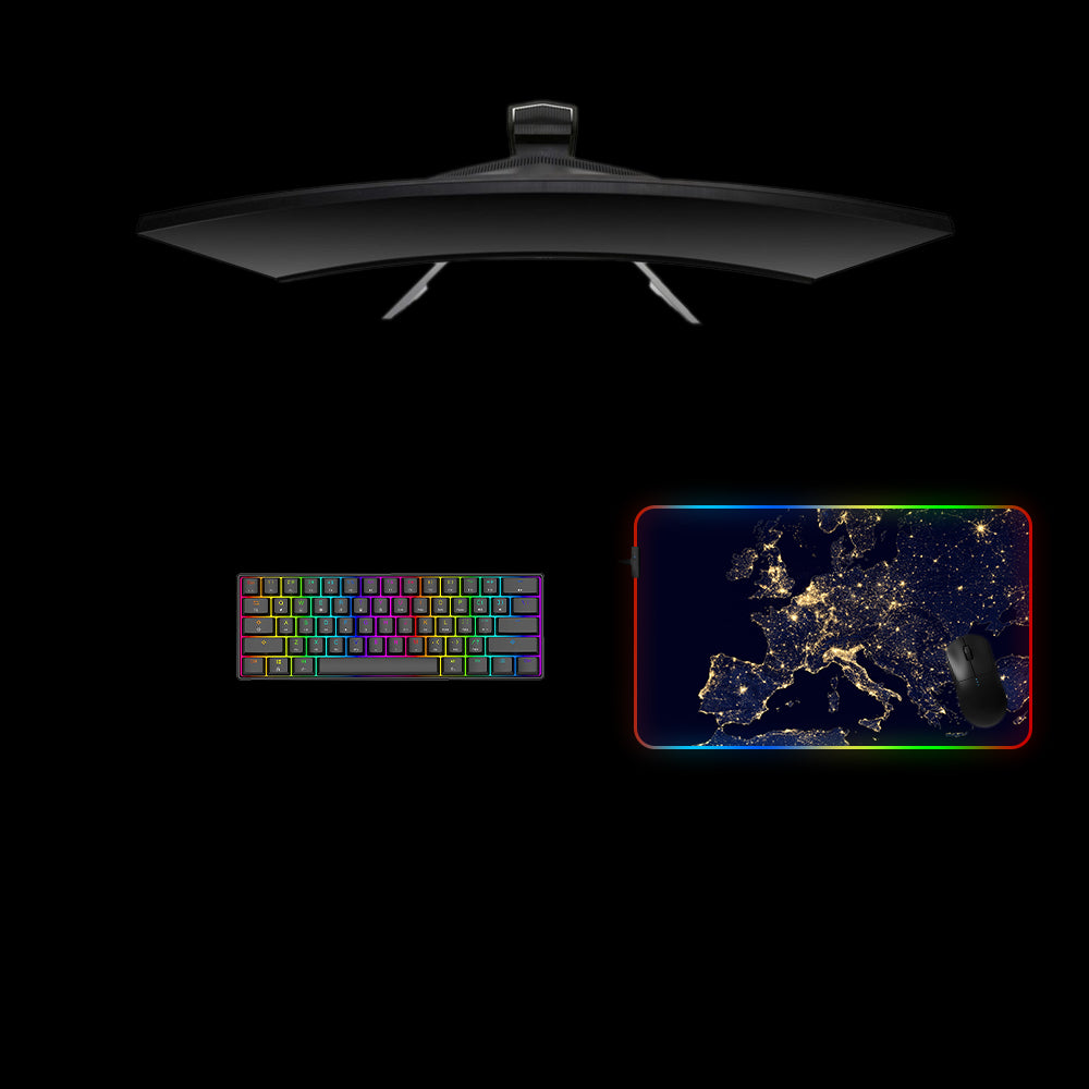 Europe from Space Design Medium Size RGB Backlit Gaming Mouse Pad, Computer Desk Mat