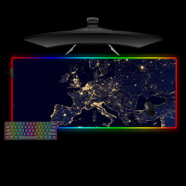 Europe from Space Design XL Size RGB Backlit Gaming Mouse Pad, Computer Desk Mat