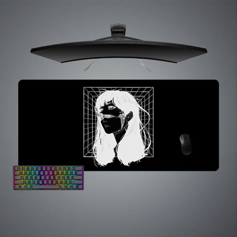 Large size gamer mouse pad with "Face cyberware" printed design