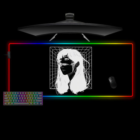 Large size RGB lit gamer mouse pad with "Face cyberware" printed design