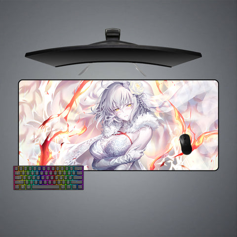 XL Size Mouse Pad with Fate Grand Order Jeanne d'Arc White Printed Design