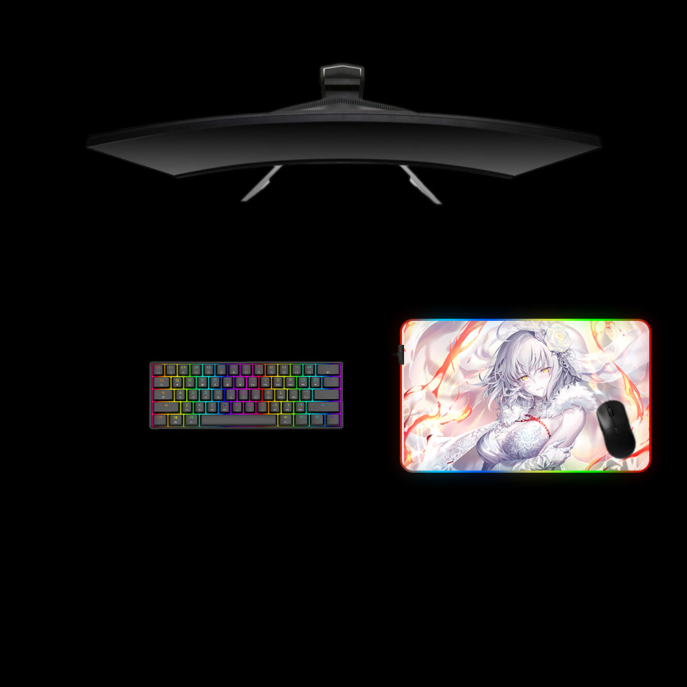 Medium Size RGB Backlit Mouse Pad with Fate Grand Order Jeanne d'Arc White Printed Design