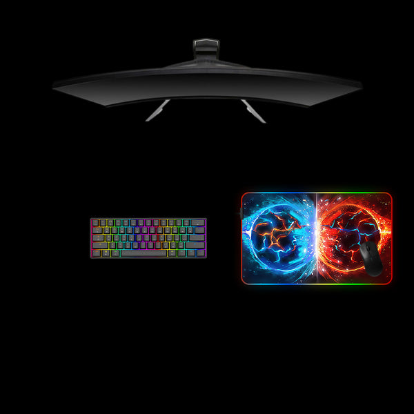 Medium Size RGB Backlit Mouse Pad with Fireballs Collide Printed Design