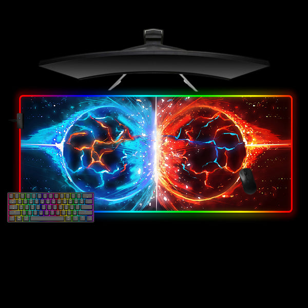 Large Size RGB Backlit Mouse Pad with Fireballs Collide Printed Design