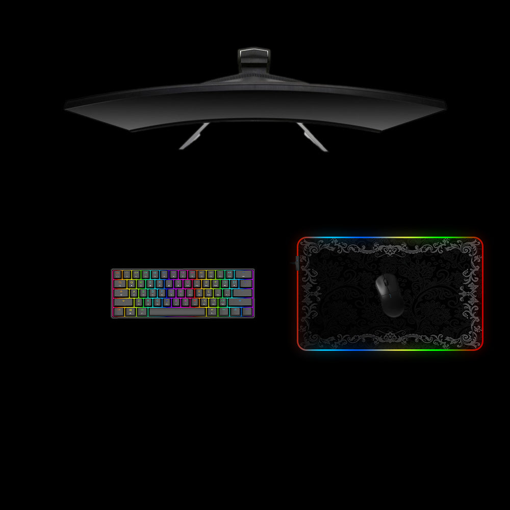 Floral Art Design Medium Size RGB Illuminated Gaming Mouse Pad, Computer Desk Mat