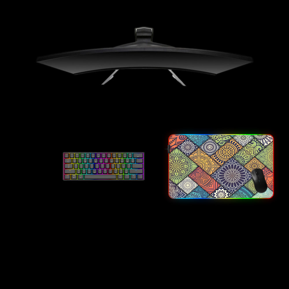 Floral Blocks Art Design M Size RGB Backlit Gaming Desk Pad