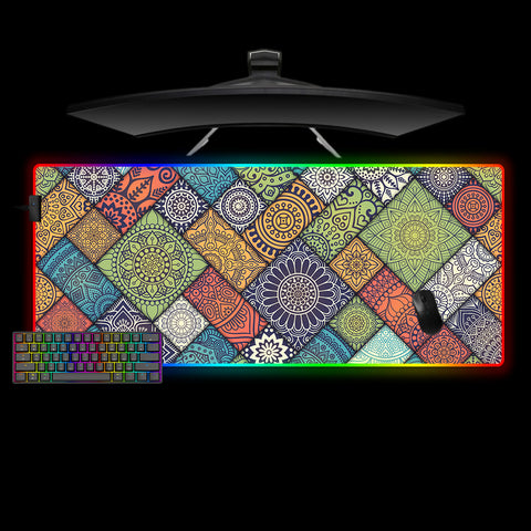 Floral Blocks Art Design XL Size RGB Backlit Gaming Desk Pad