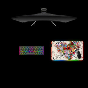 Floral Heart Design Medium Size RGB Lit Gamer Mouse Pad, Computer Desk Mat