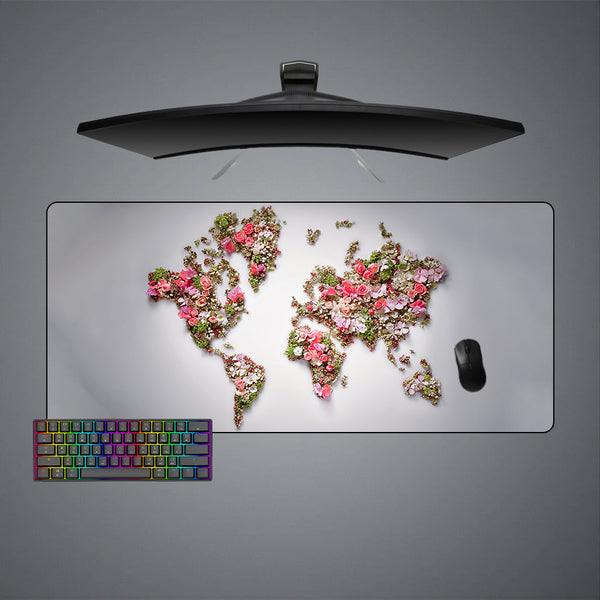 Flower World Map Design XXL Size Gaming Mousepad, Computer Desk Mat