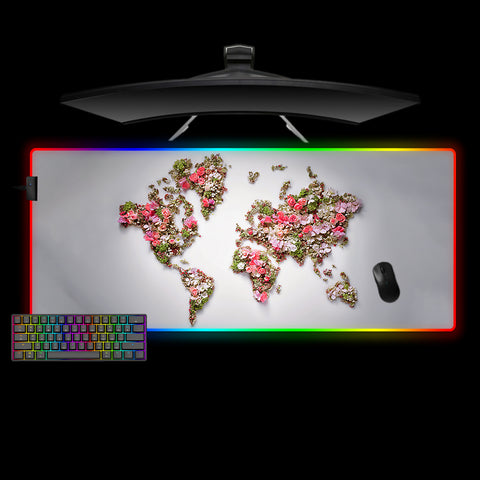 Flower World Map Design XXL Size RGB Gaming Mousepad, Computer Desk Mat