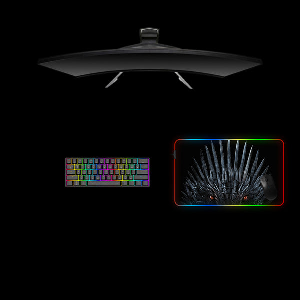 Medium size RGB lit gamer mouse pad with Game of Thrones Dragon Throne printed design