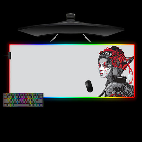 XXL size RGB lit gamer mouse pad with geisha art design