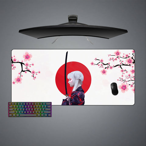 XXL size gamer mouse pad with geisha with katana printed design