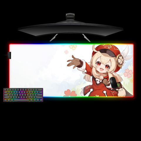 Large Size RGB Backlit Mouse Pad with Genshin Impact Klee Happy Waving Printed Design