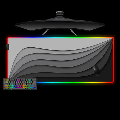 Grayscale Waves Design XXL Size RGB Lit Gamer Mouse Pad, Computer Desk Mat