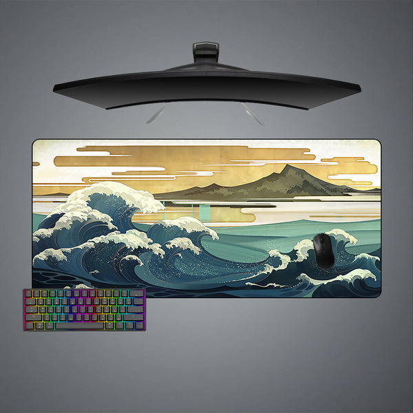Large size gamer mouse pad with great wave art design