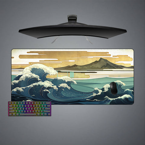 Large size gamer mouse pad with great wave art design