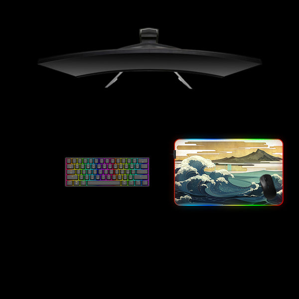 Medium size RGB lights gamer mouse pad with great wave art design