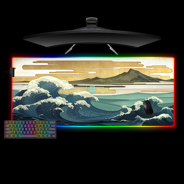 XXL size RGB lights gamer mouse pad with great wave art design