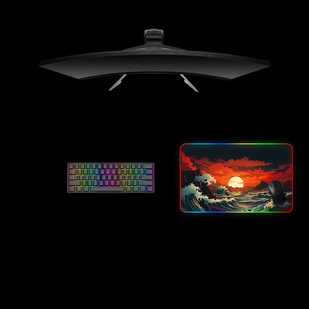 Great Wave Sunset Design Medium Size RGB Lit Gaming Mouse Pad