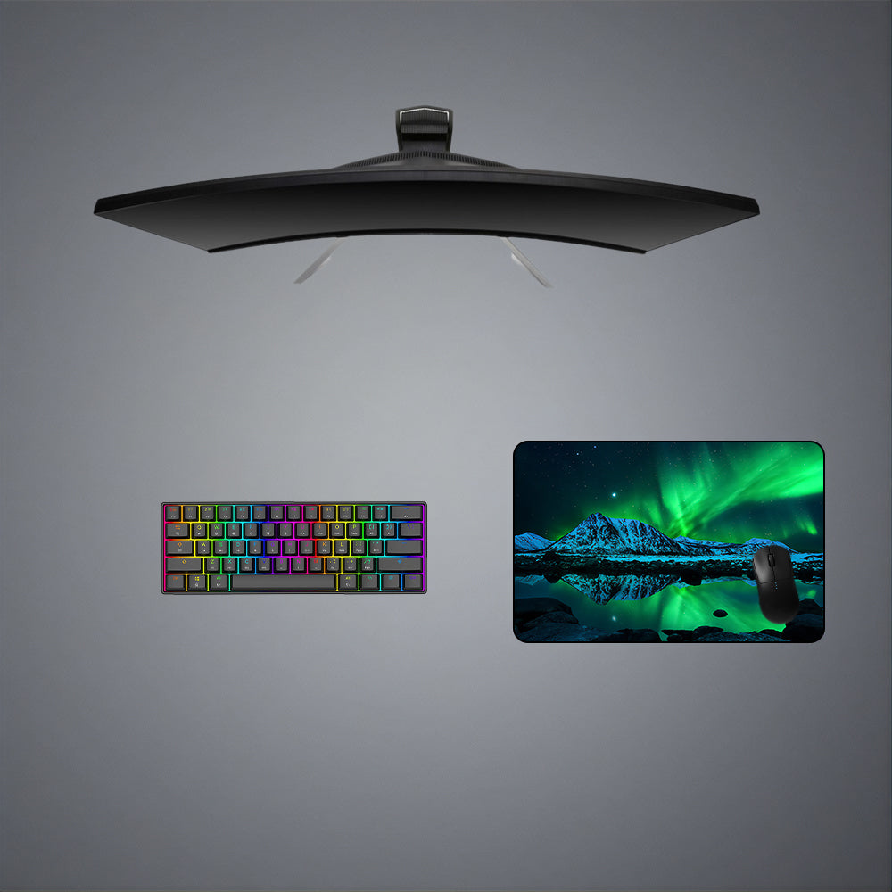 Green Aurora Borealis Design Medium Size Gaming Mouse Pad, Computer Desk Mat