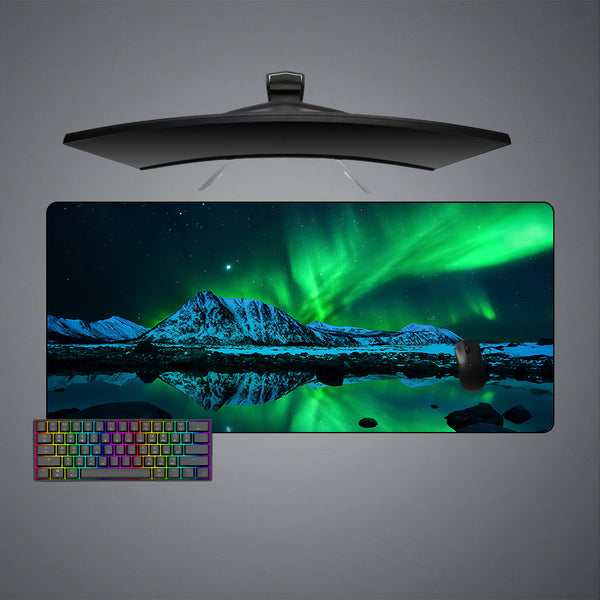 Green Aurora Borealis Design XL Size Gaming Mouse Pad, Computer Desk Mat