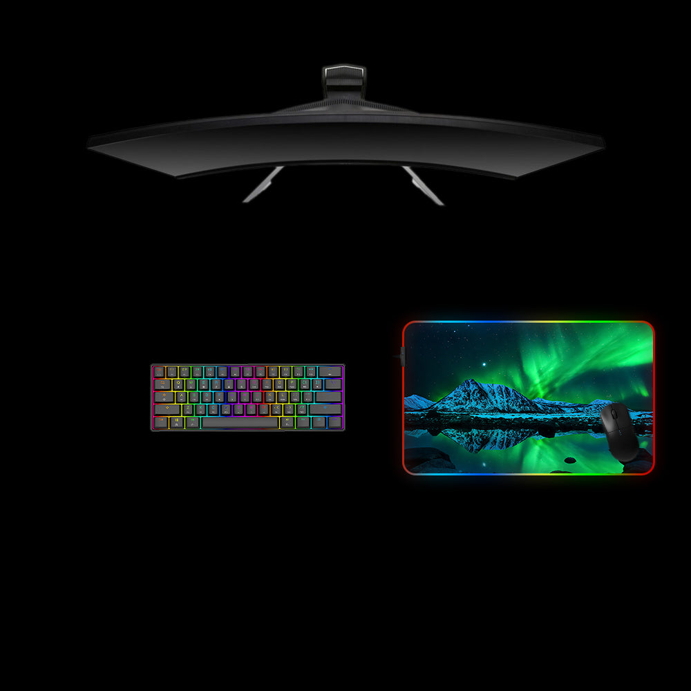Green Aurora Borealis Design Medium Size RGB Backlit Gaming Mouse Pad, Computer Desk Mat