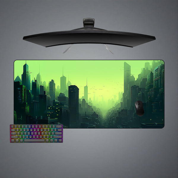 Green Cityscape Design Large Size Gaming Mousepad, Computer Desk Mat