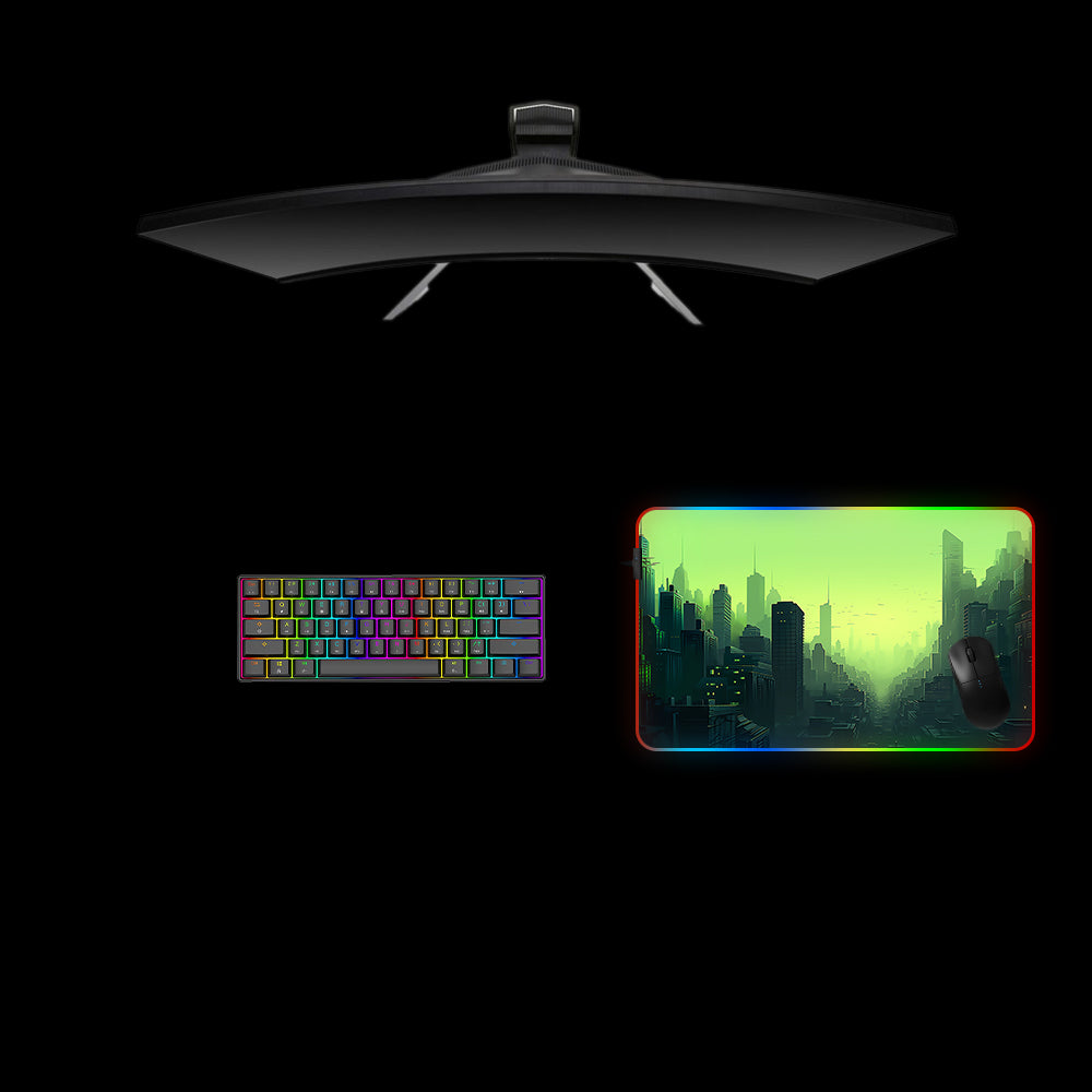 Green Cityscape Design Medium Size RGB Lighting Gaming Mousepad, Computer Desk Mat