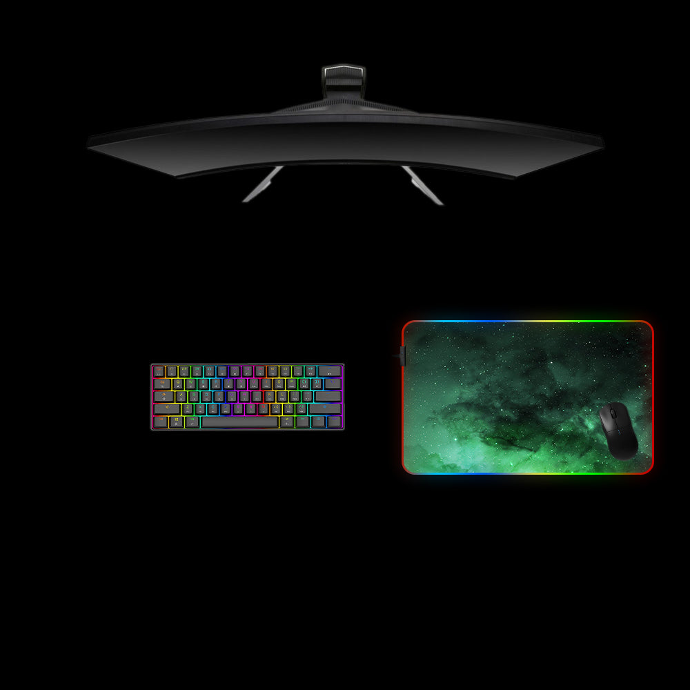 Green Nebula Space Design Medium Size RGB Backlit Gaming Mouse Pad, Computer Desk Mat