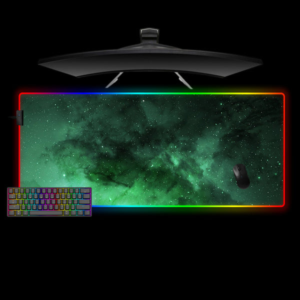 Green Nebula Space Design XL Size RGB Backlit Gaming Mouse Pad, Computer Desk Mat