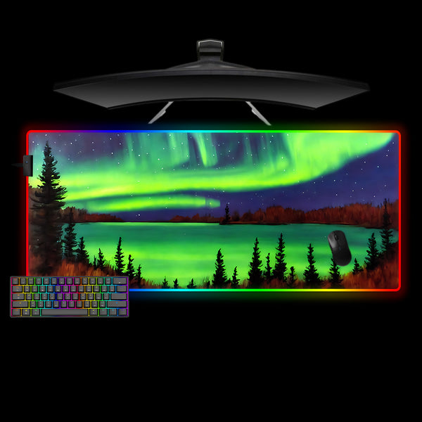 Green Northern Lights Painting Design Large Size RGB Lights Gaming Mouse Pad