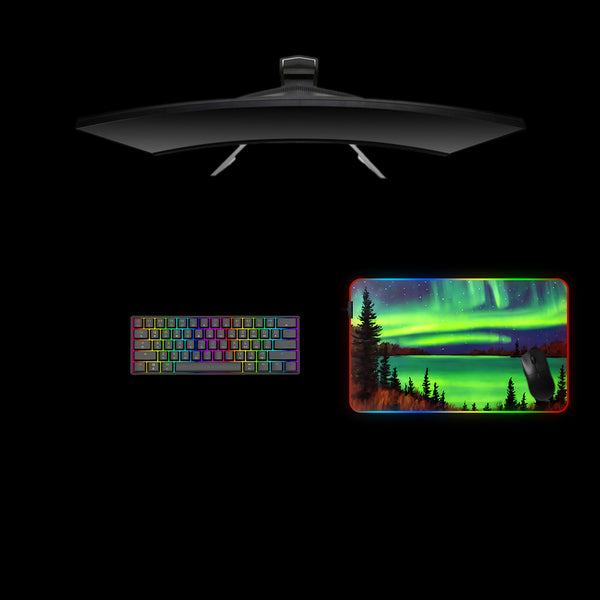 Green Northern Lights Painting Design Medium Size RGB Lights Gaming Mouse Pad