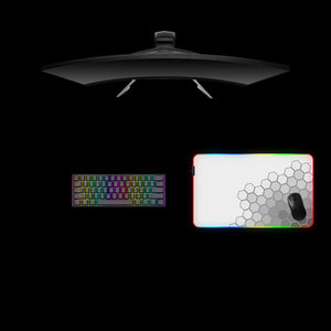 Greyscale Hex Design Medium Size RGB Illuminated Gaming Mouse Pad, Computer Desk Mat