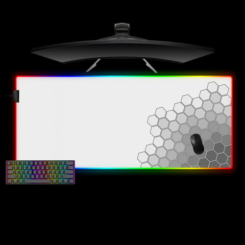 Greyscale Hex Design XXL Size RGB Illuminated Gaming Mouse Pad, Computer Desk Mat