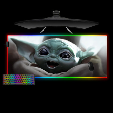 Happy Baby Yoda Design XXL Size RGB Lit Gaming Mouse Pad
