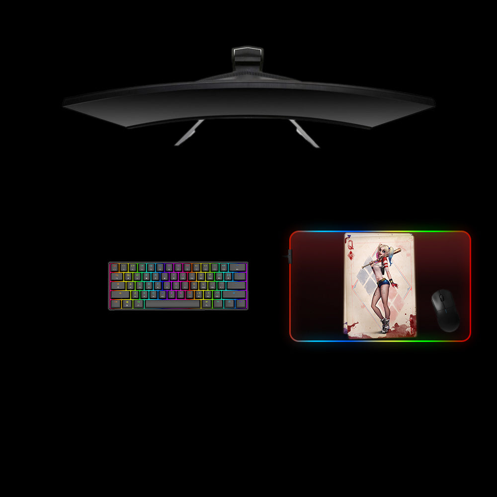 Harley Queen Card Design Medium Size RGB Illuminated Gaming Mousepad, Computer Desk Mat