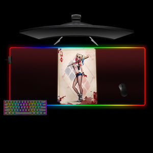 Harley Queen Card Design XXL Size RGB Illuminated Gaming Mousepad, Computer Desk Mat