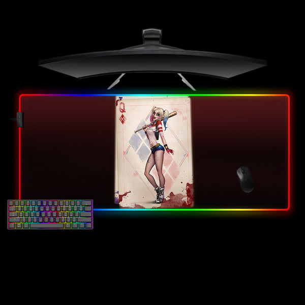 Harley Queen Card Design XXL Size RGB Illuminated Gaming Mousepad, Computer Desk Mat