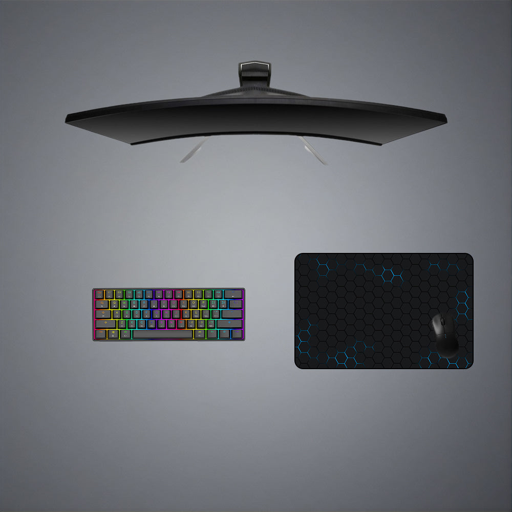 Hex Blue Edge Glow Design Medium Size Gamer Mouse Pad