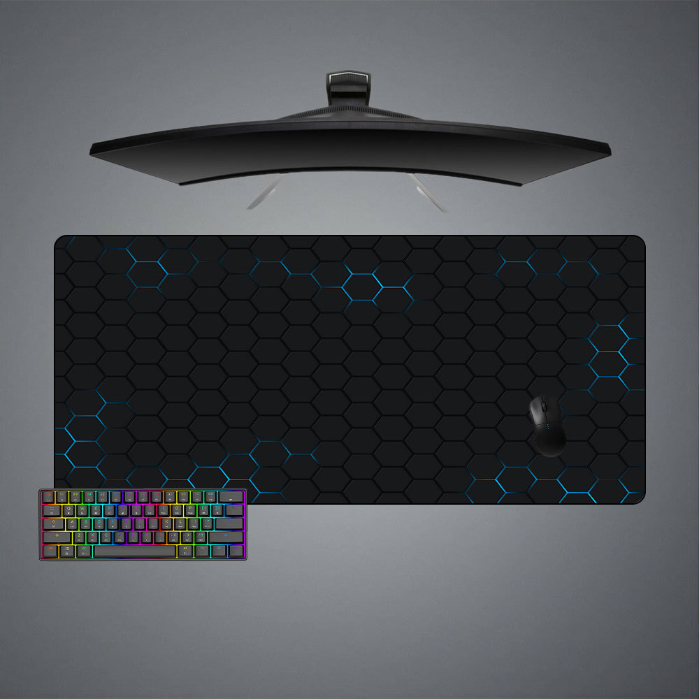 Hex Blue Edge Glow Design XL Size Gamer Mouse Pad