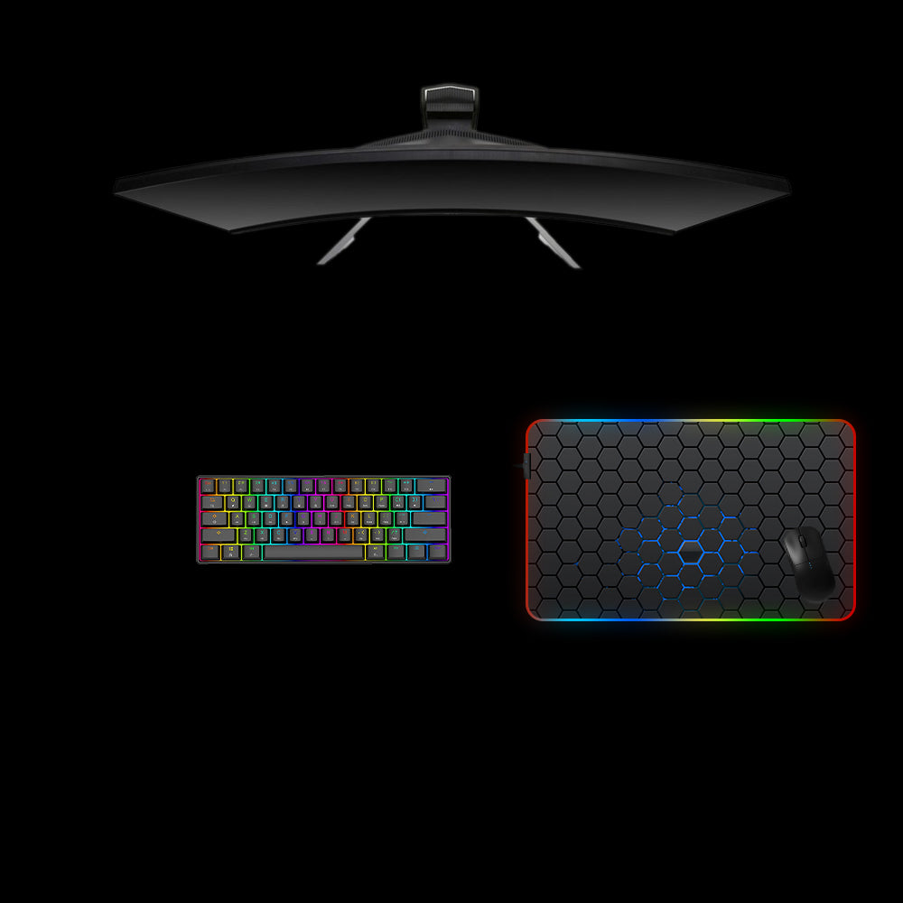 Hex Blue Inner Glow Design Medium Size RGB Light Gamer Mouse Pad