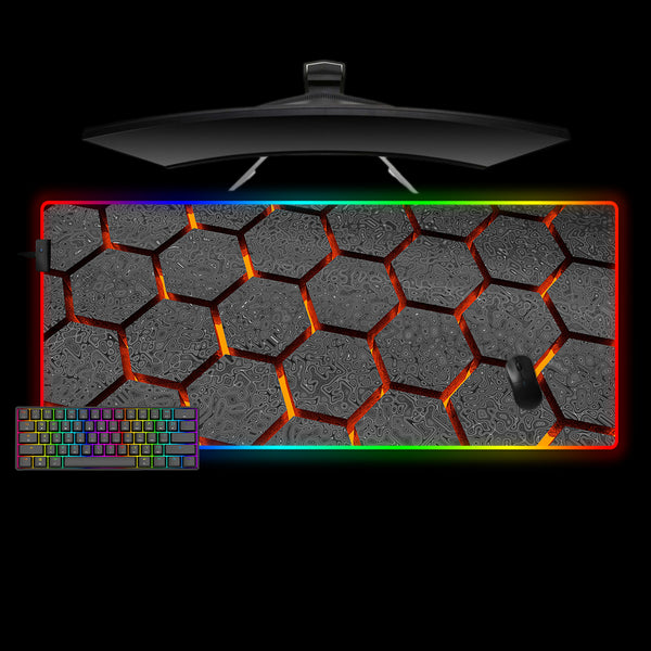 Hexagon Metal Tiles Design XL Size RGB Backlit Gaming Mouse Pad, Computer Desk Mat