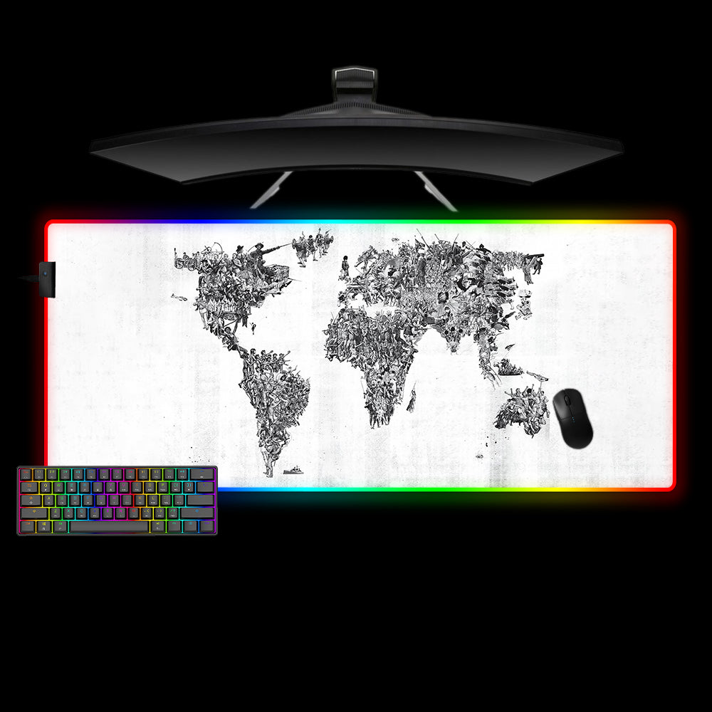Historic Warfare Map Design XL Size RGB Light Gamer Mouse Pad, Computer Desk Mat