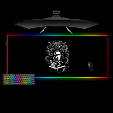 HP Lovecraft Necronomicon Design XXL Size RGB Illuminated Gaming Mouse Pad, Computer Desk Mat