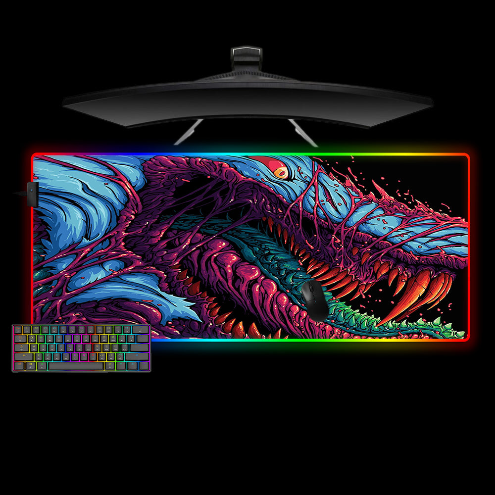 CSGO Hyperbeast Crazed Design Large Size RGB Illuminated Gamer Mouse Pad, Computer Desk Mat